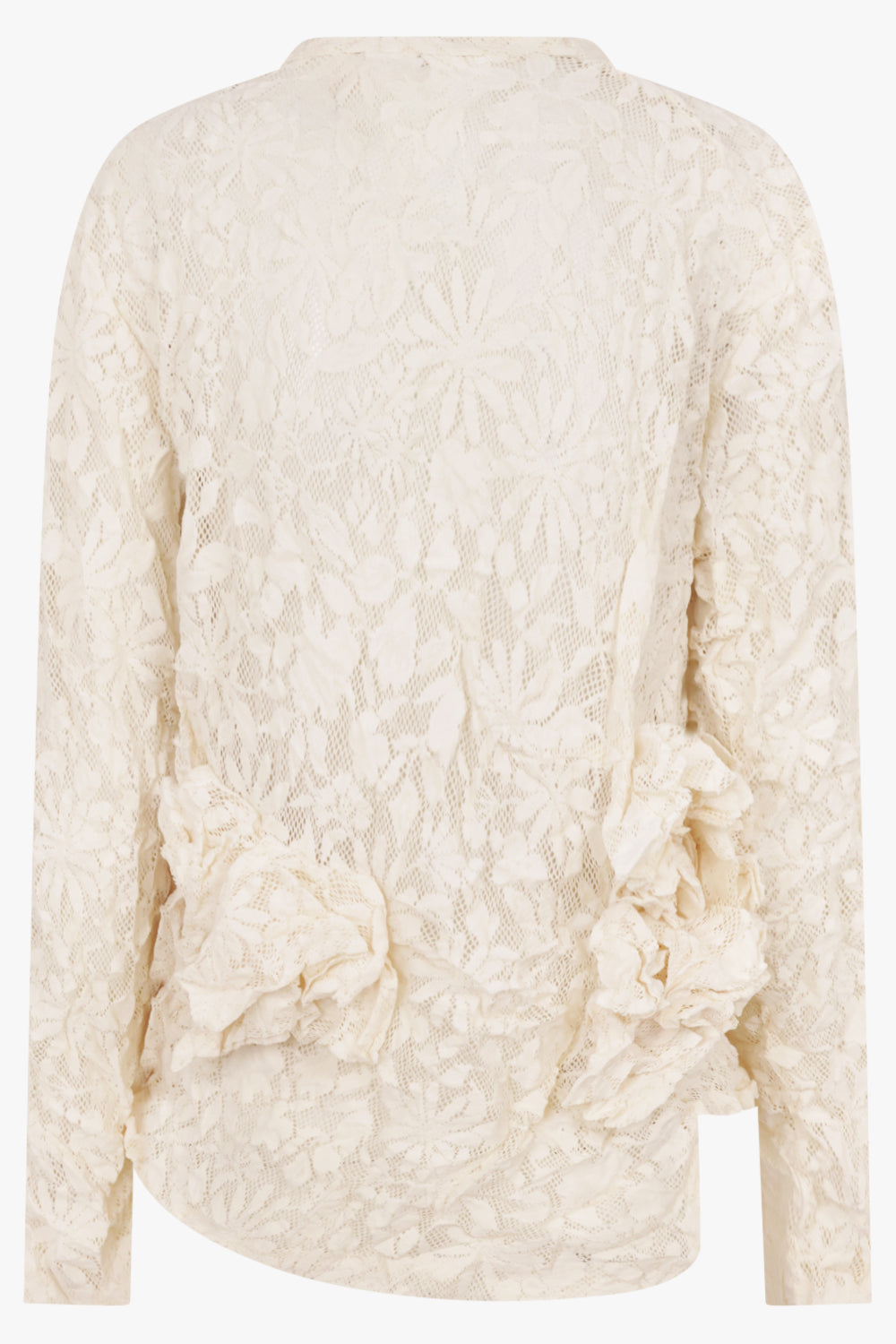 COMME DES GARCONS RTW Lace Print Ruffle Front Asymmetric Top | Ivory