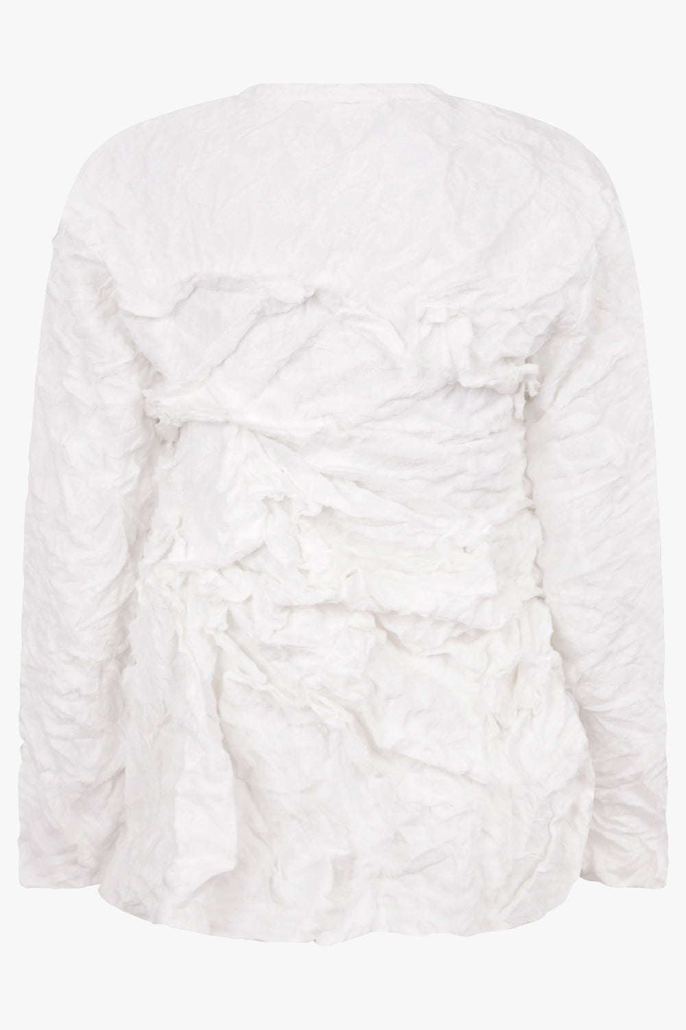 COMME DES GARCONS RTW Lace Print Deconstruct Ruffle Asymmetric Top | White