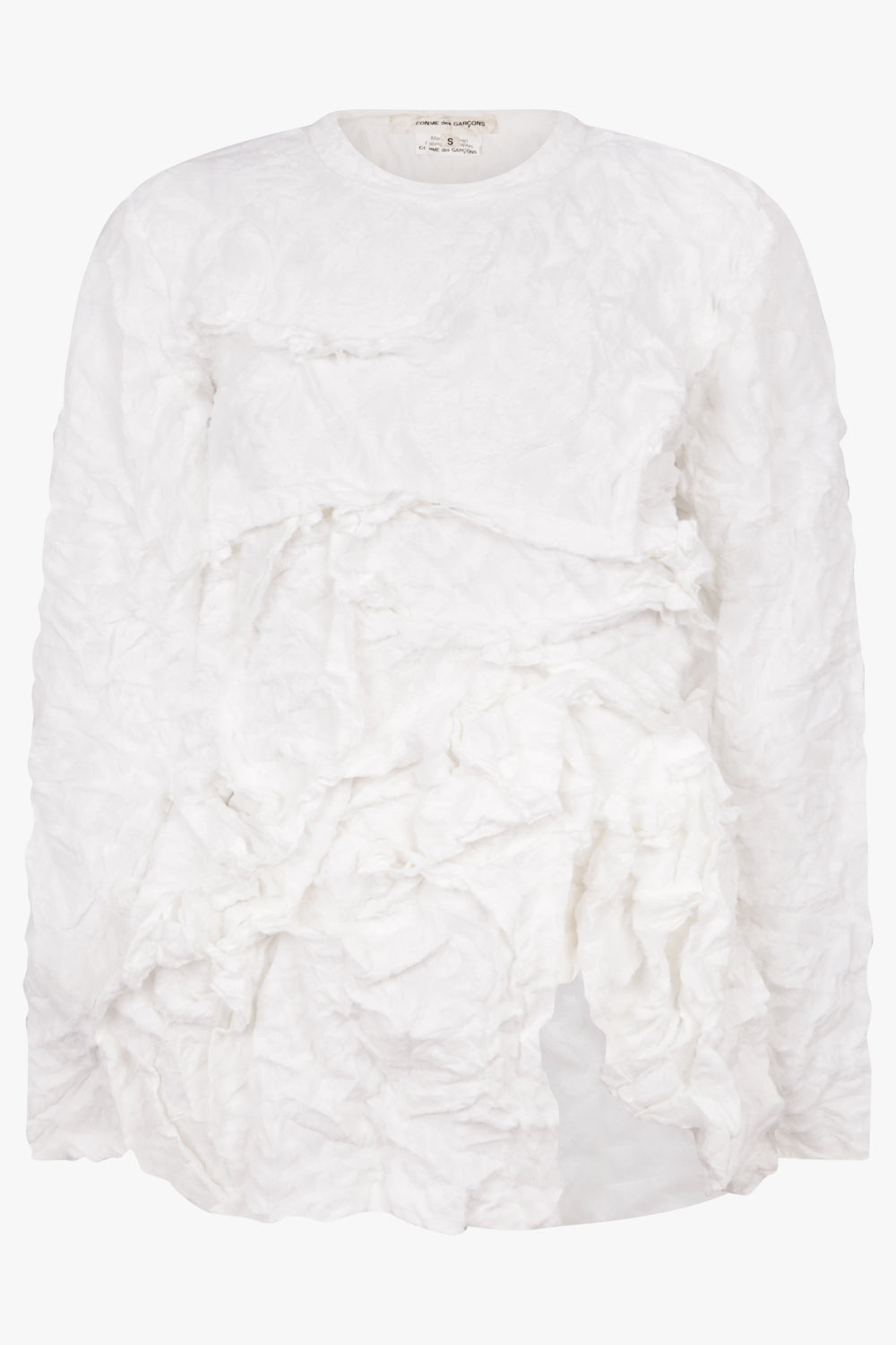 COMME DES GARCONS RTW Lace Print Deconstruct Ruffle Asymmetric Top | White