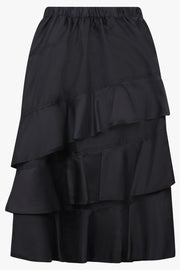 COMME DES GARCONS BLACK Asymmetric Tier Ruffle Midi Skirt | Black