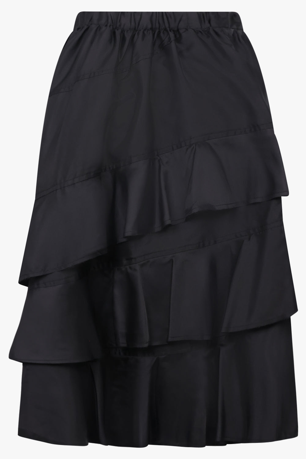 COMME DES GARCONS BLACK Asymmetric Tier Ruffle Midi Skirt | Black