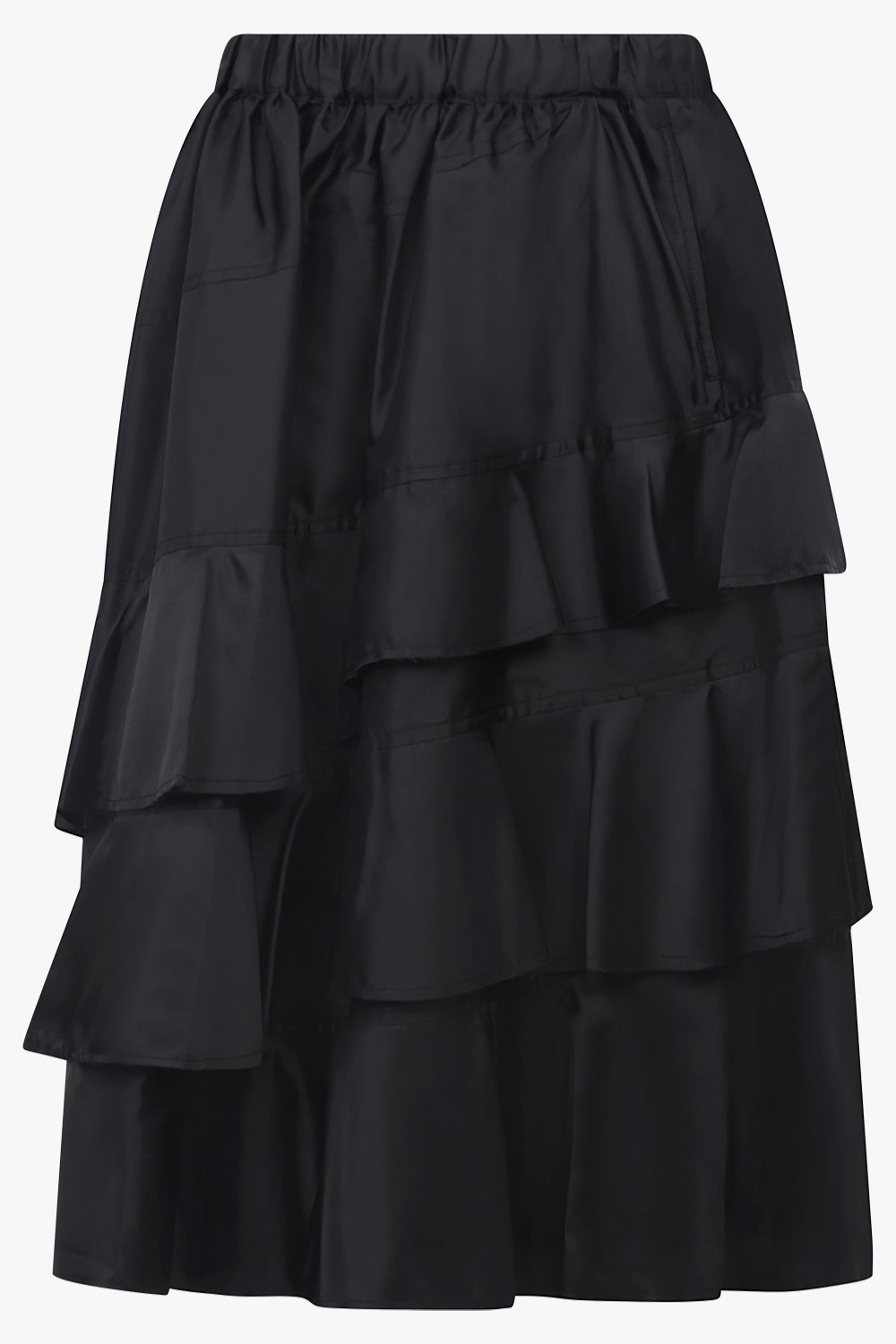 COMME DES GARCONS BLACK Asymmetric Tier Ruffle Midi Skirt | Black