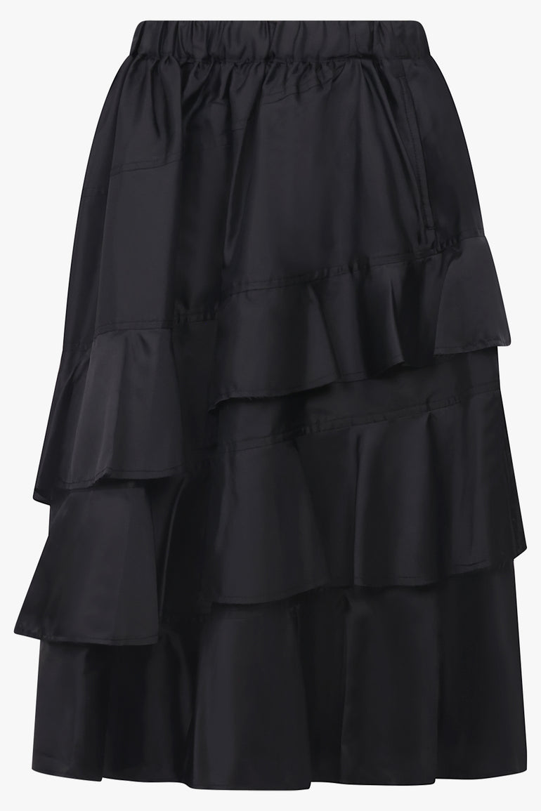COMME DES GARCONS BLACK Asymmetric Tier Ruffle Midi Skirt | Black