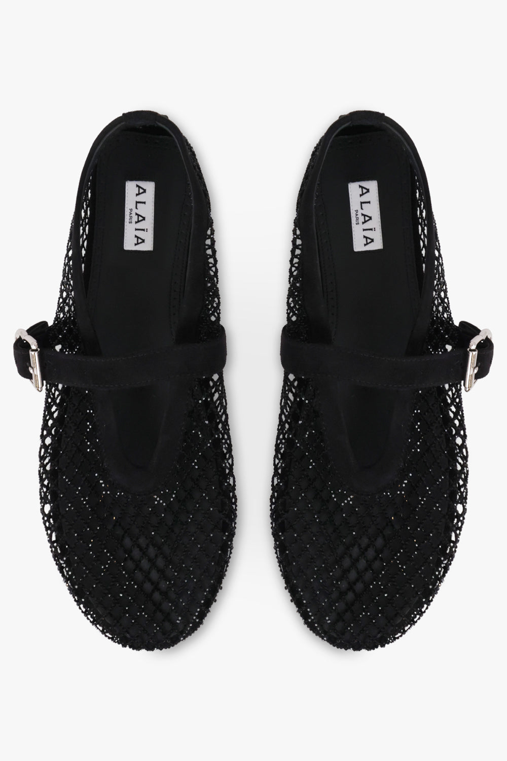 ALAIA SHOES Fishnet Strass Mesh Ballet Flat | Black