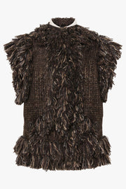 SACAI RTW Tweed Fringe crop Vest | Brown
