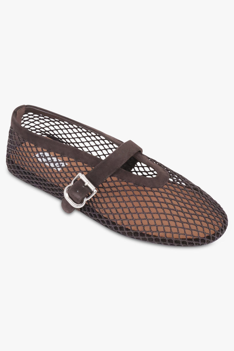 ALAIA SHOES Fishnet Mesh Ballet Flat | Dark Brown
