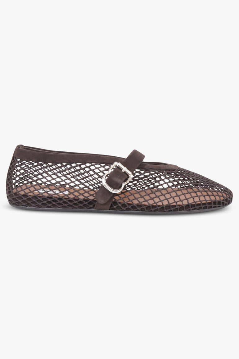 ALAIA SHOES Fishnet Mesh Ballet Flat | Dark Brown