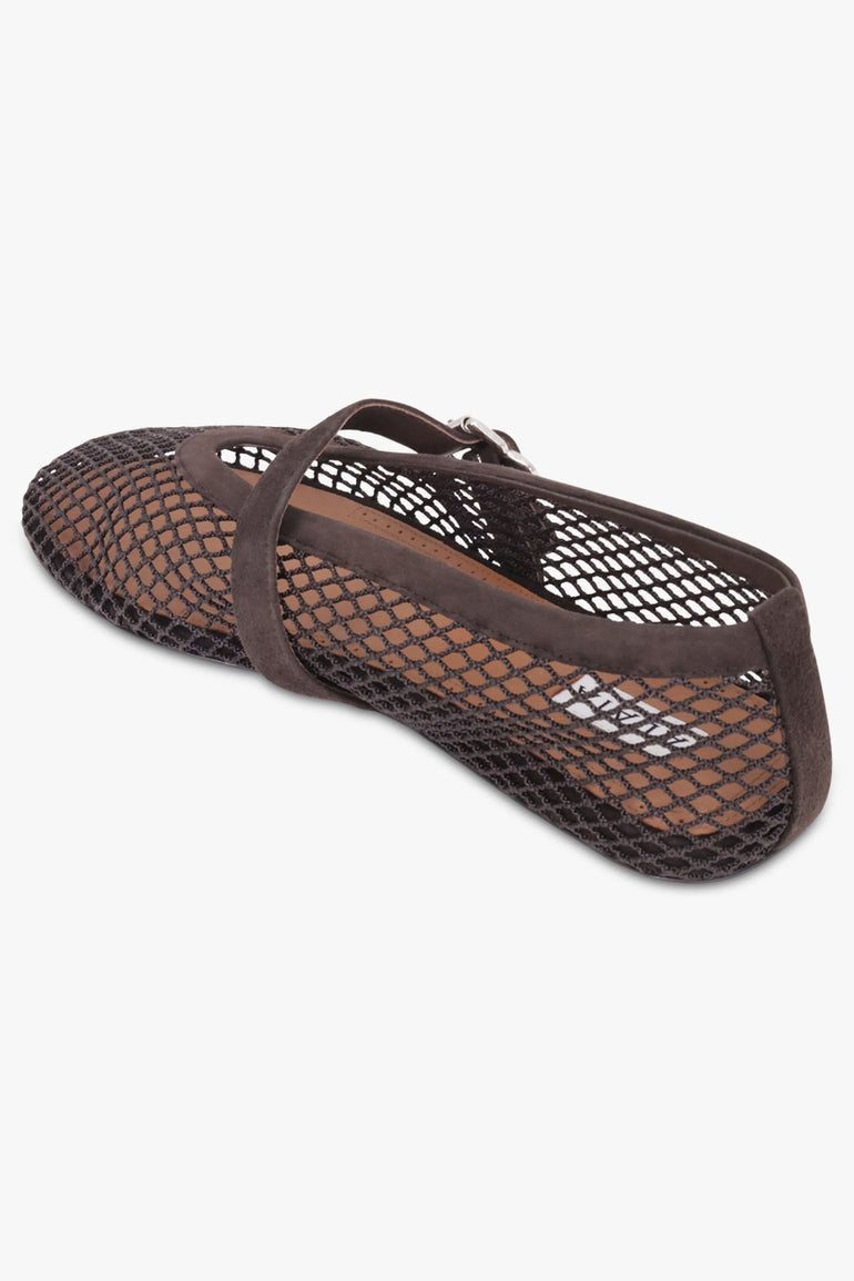 ALAIA SHOES Fishnet Mesh Ballet Flat | Dark Brown