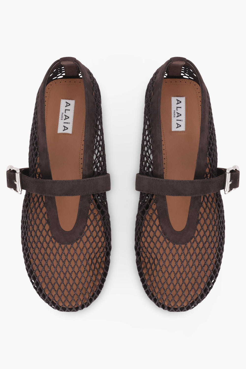 ALAIA SHOES Fishnet Mesh Ballet Flat | Dark Brown