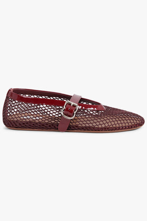 ALAIA SHOES Fishnet Mesh Ballet Flat | Garnet Red