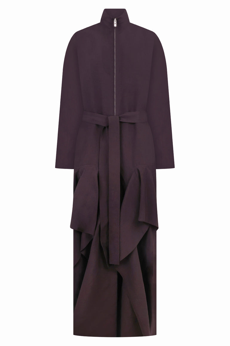 ALAIA RTW Poplin Ruffle Jumpsuit | Aubergine