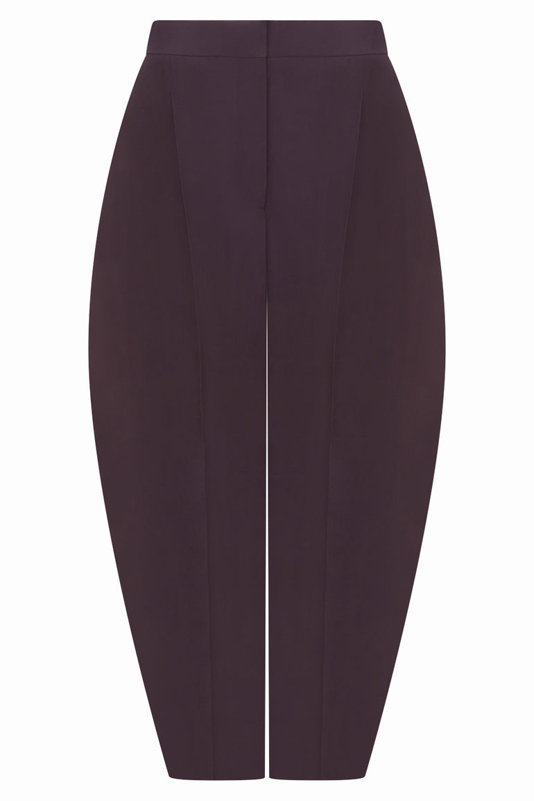 ALAIA RTW Paper-Touch Poplin Round Pant | Aubergine