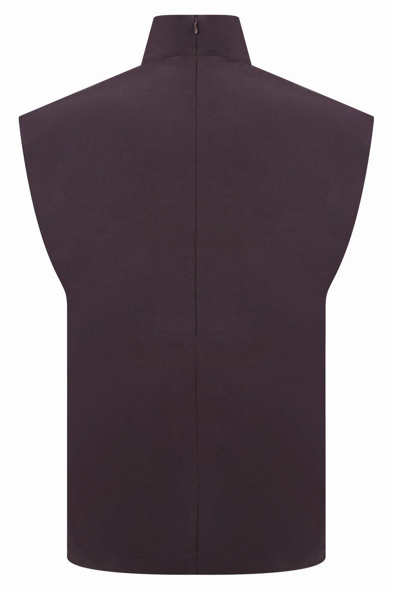 ALAIA RTW Poplin High Neck Top | Aubergine