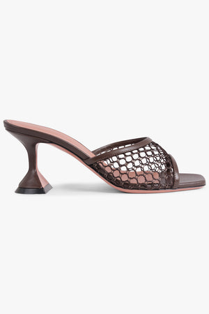 AMINA MUADDI SHOES Lupita 70mm Fishnet Slipper Heel | Brown