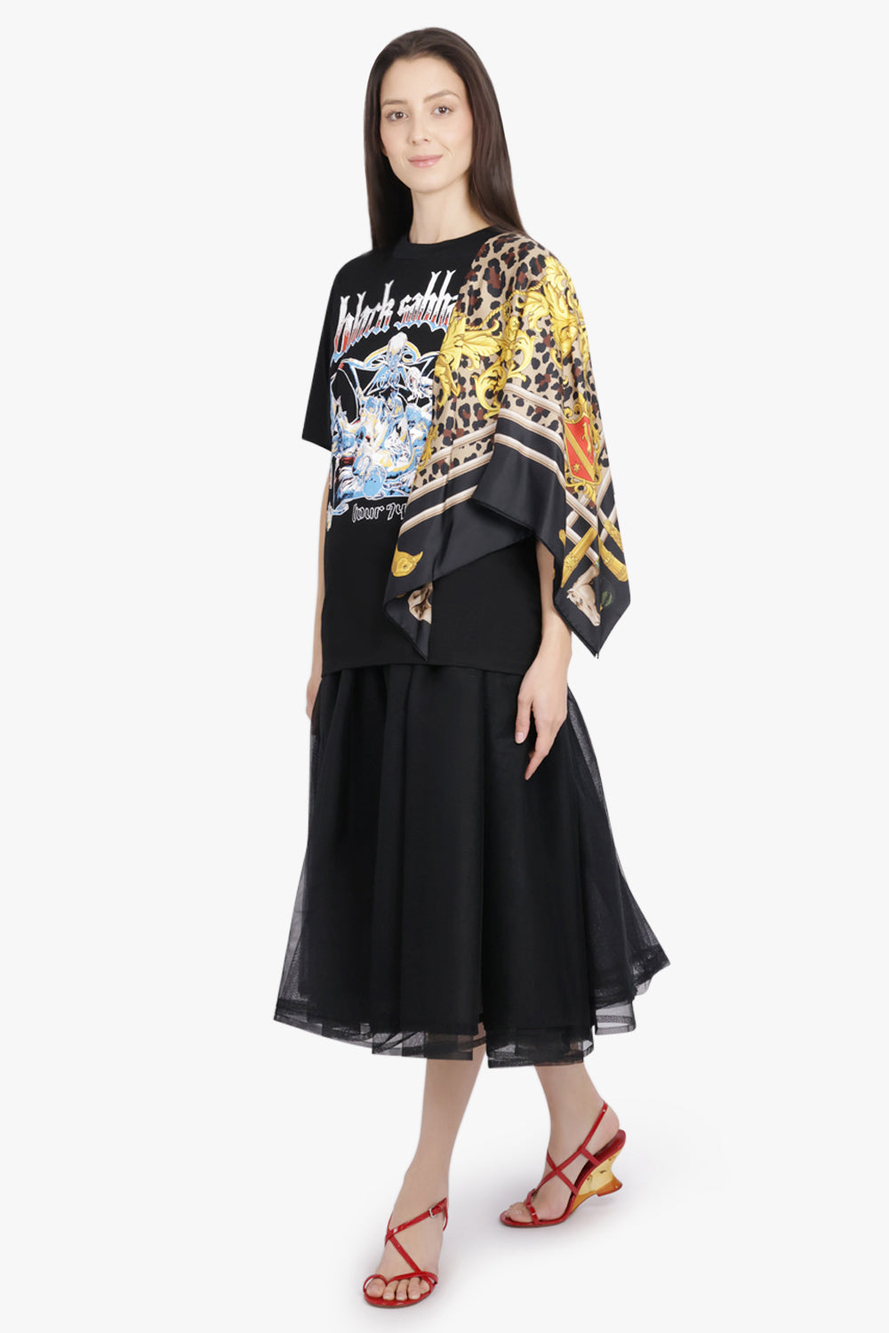 JUNYA WATANABE RTW Black Sabbath X Versace Scarf Panel S/S T-Shirt | Black/Multi