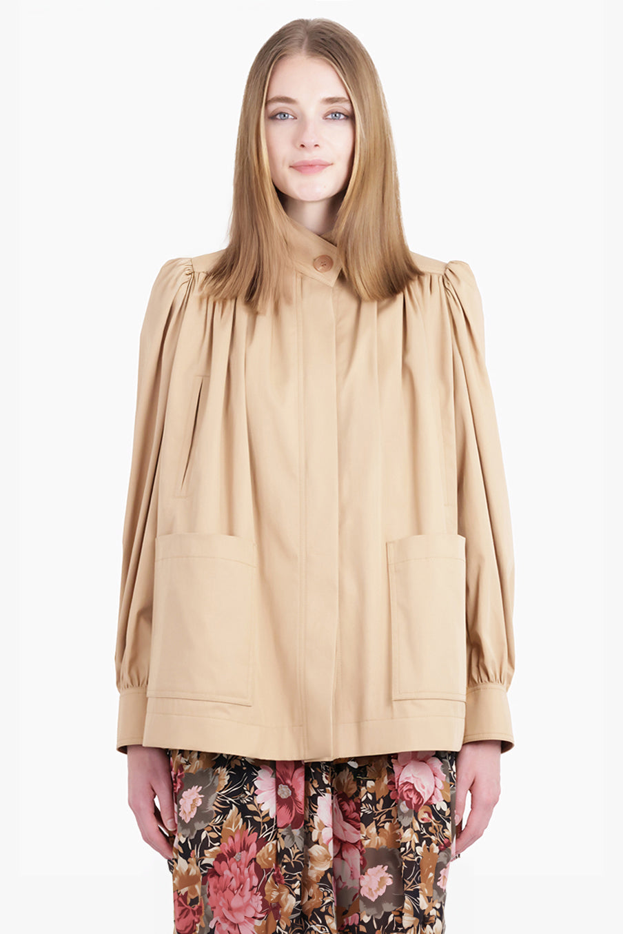 CHLOE RTW Balloon Sleeve High Neck Jacket | Soft Tan