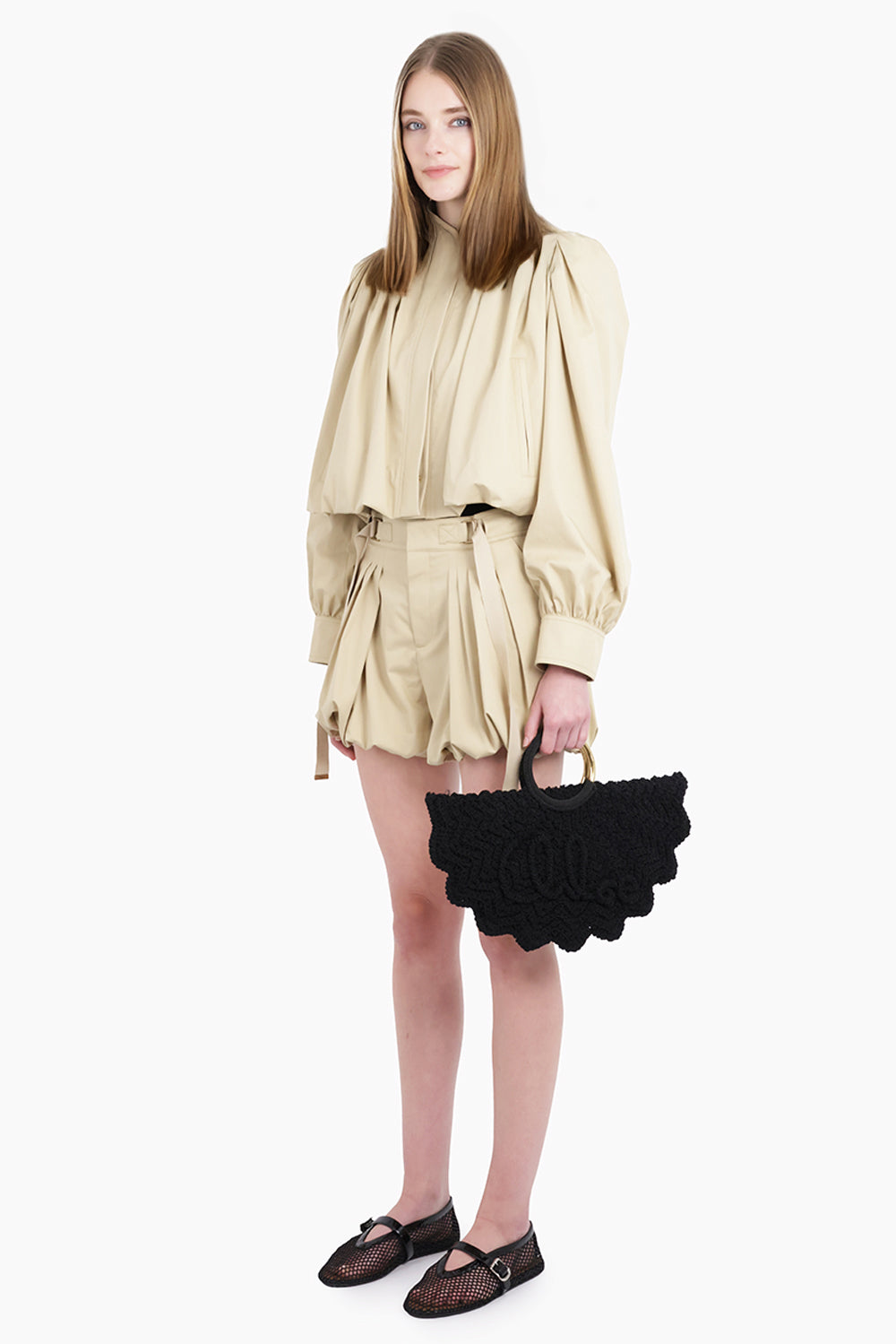 CHLOE RTW Crop Pleat L/S Jacket | Smoky Beige