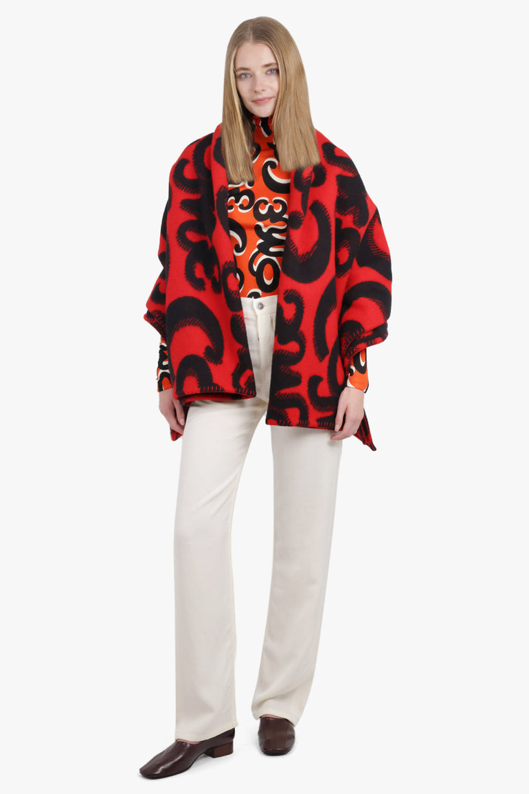 PHOEBE PHILO RTW PATTERN / Red/Black Come Print Blanket Scarf | Red/Black