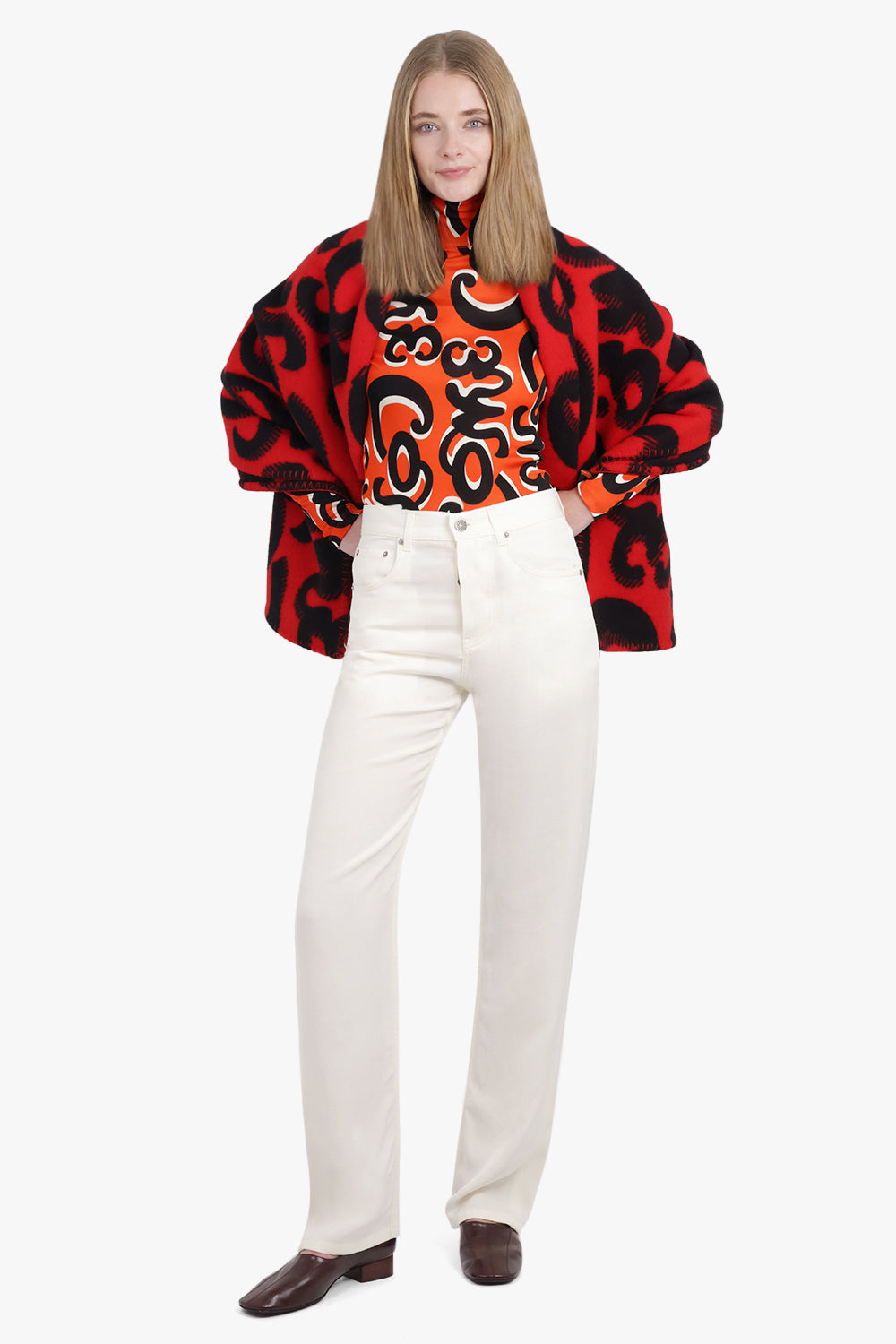 PHOEBE PHILO RTW PATTERN / Red/Black Come Print Blanket Scarf | Red/Black