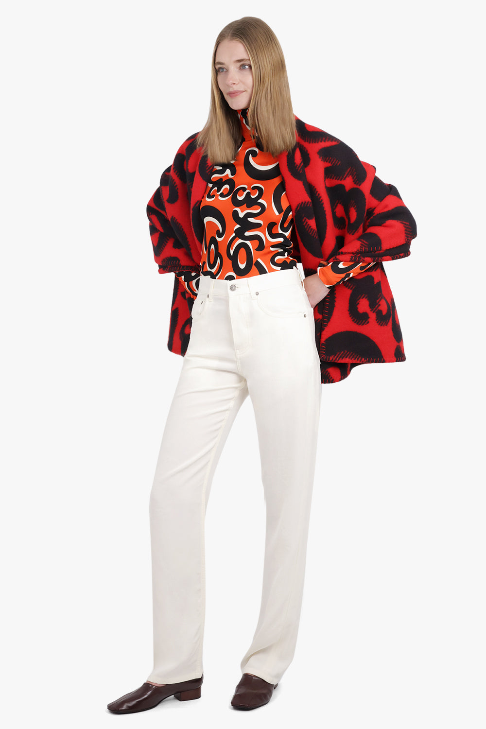 PHOEBE PHILO RTW PATTERN / Red/Black Come Print Blanket Scarf | Red/Black