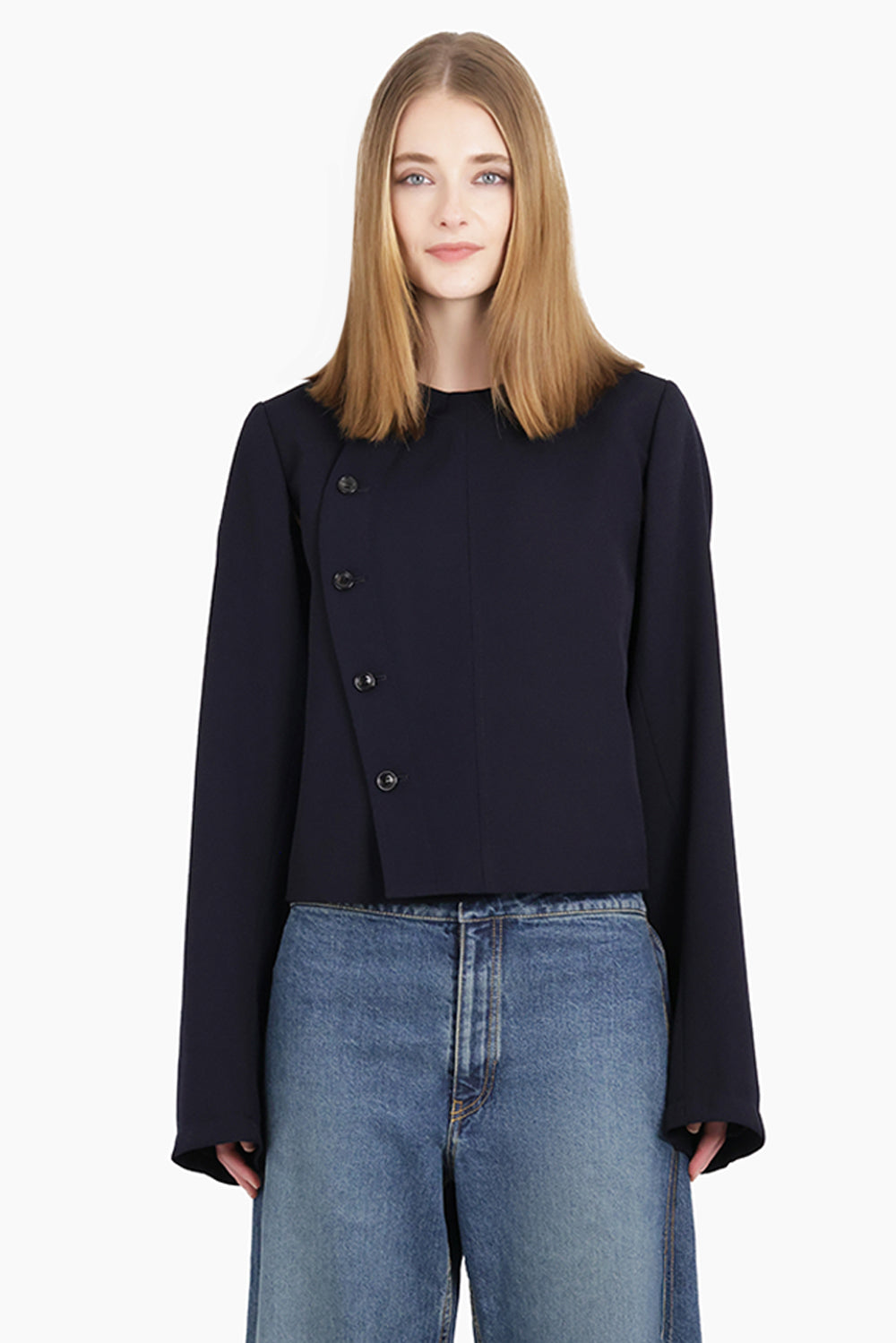 COMME DES GARCONS RTW Asymmetric Button L/S Jacket | Navy