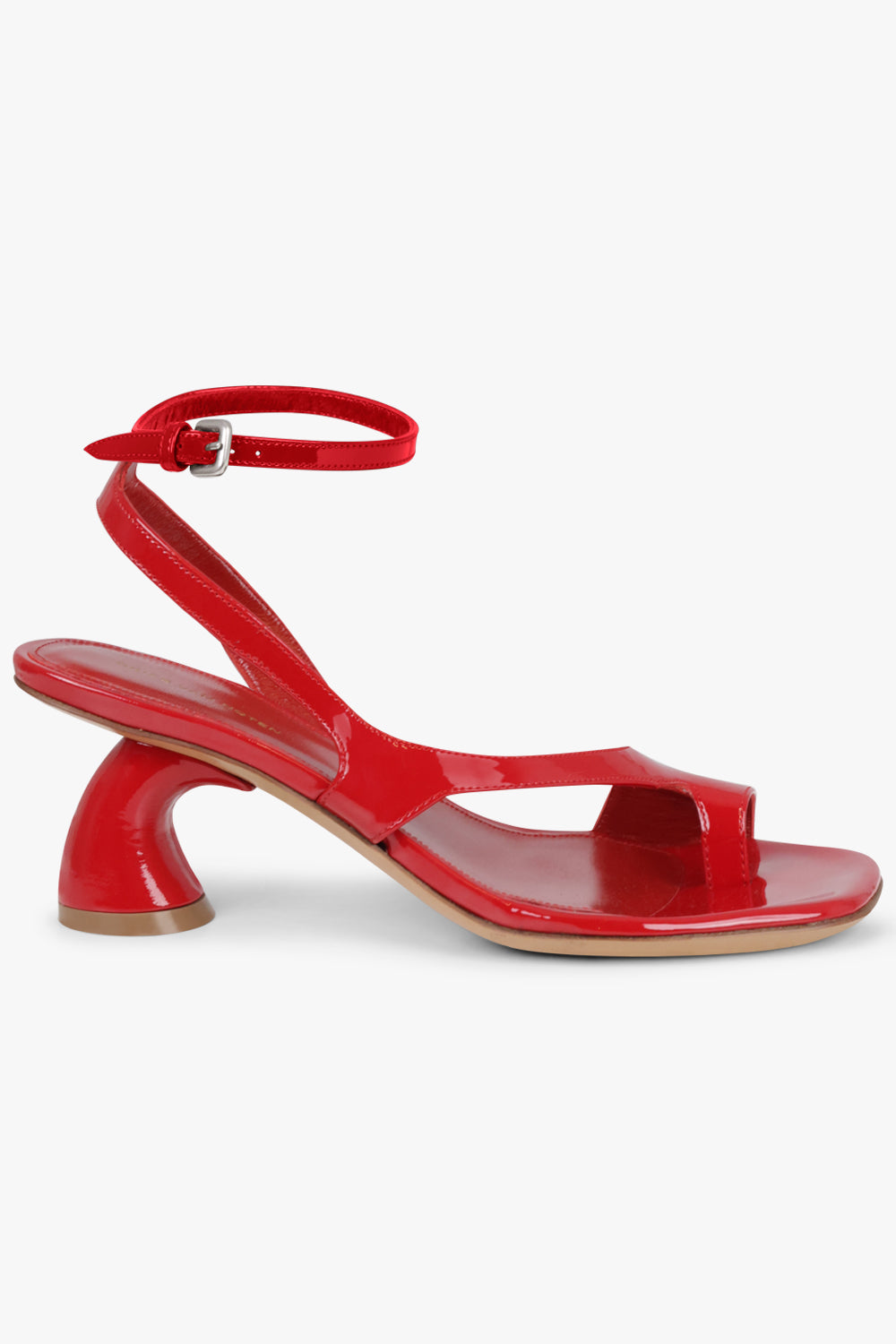 DRIES VAN NOTEN SHOES Ankle Wrap Cut Out Patent Curved 75mm Heel | Red