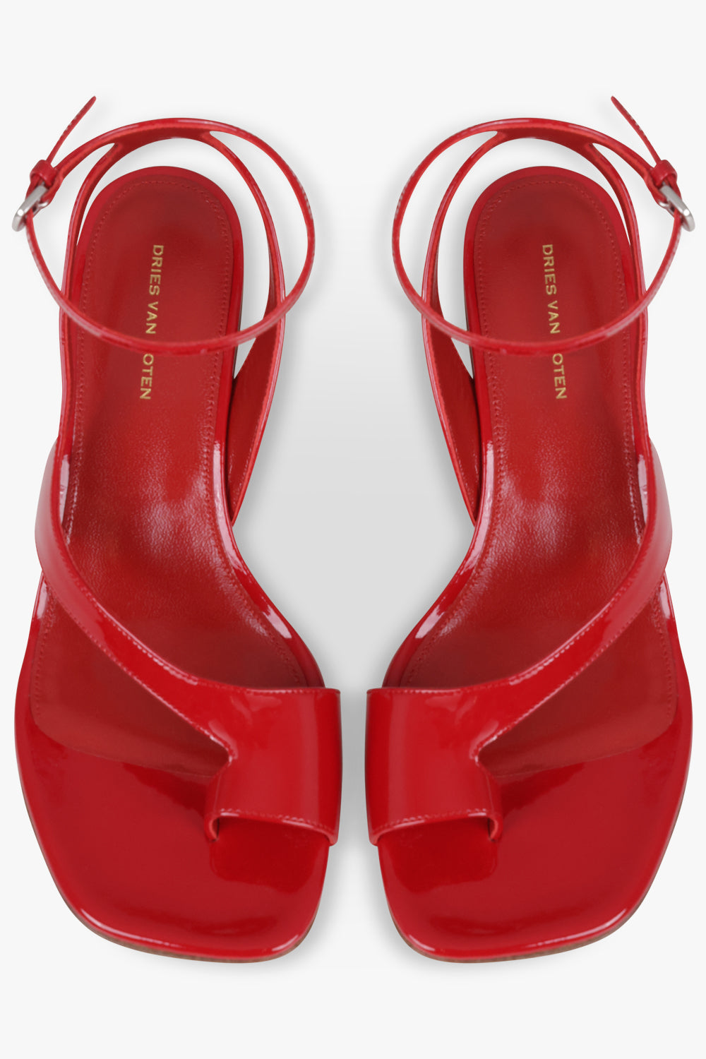 DRIES VAN NOTEN SHOES Ankle Wrap Cut Out Patent Curved 75mm Heel | Red