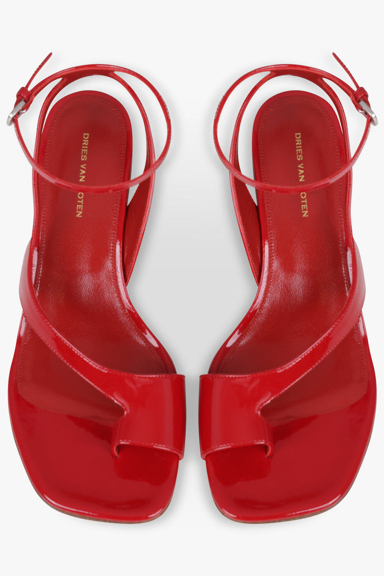 DRIES VAN NOTEN SHOES Ankle Wrap Cut Out Patent Curved 75mm Heel | Red