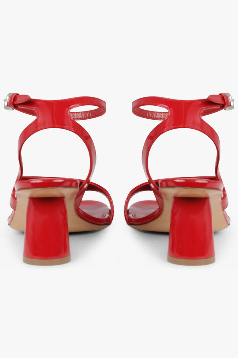 DRIES VAN NOTEN SHOES Ankle Wrap Cut Out Patent Curved 75mm Heel | Red