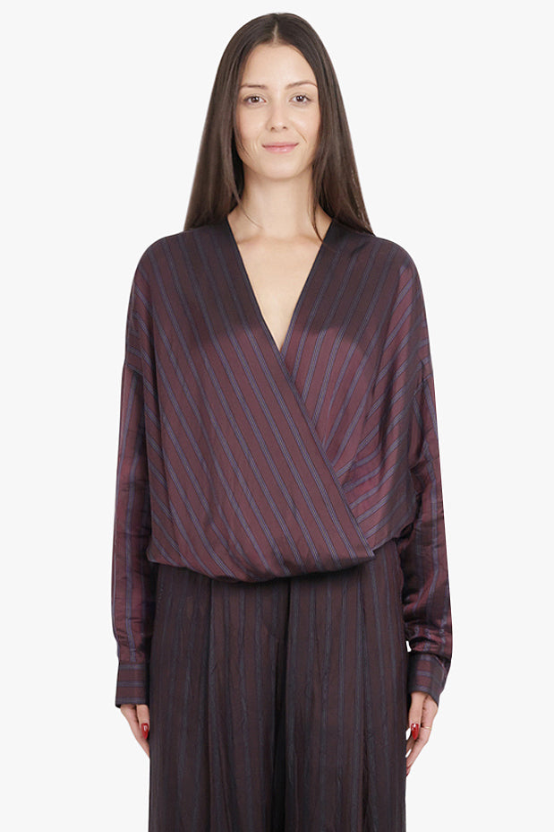 DRIES VAN NOTEN RTW Camiel Stripe L/S Wrap Blouse | Burgundy
