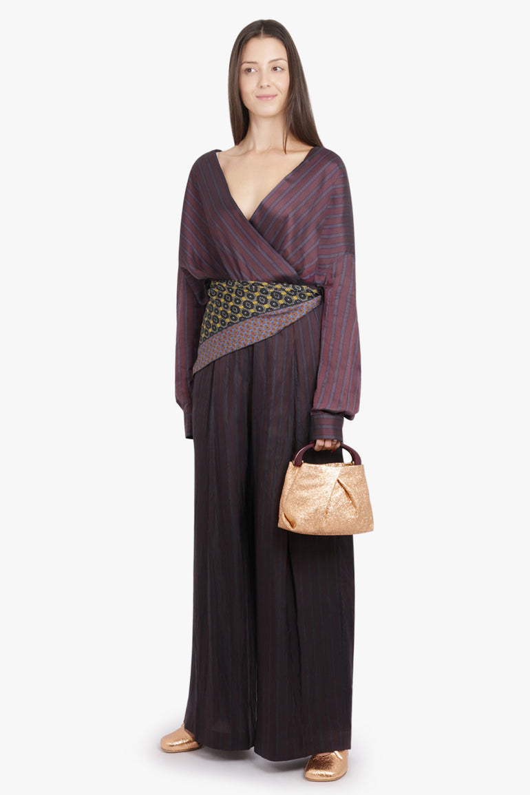 DRIES VAN NOTEN RTW Camiel Stripe L/S Wrap Blouse | Burgundy