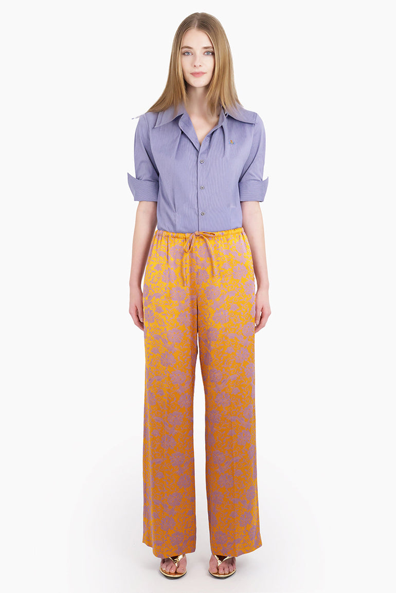 DRIES VAN NOTEN RTW Puvis Floral Jacquard Drawstring Pant | Mandarin/Lilac
