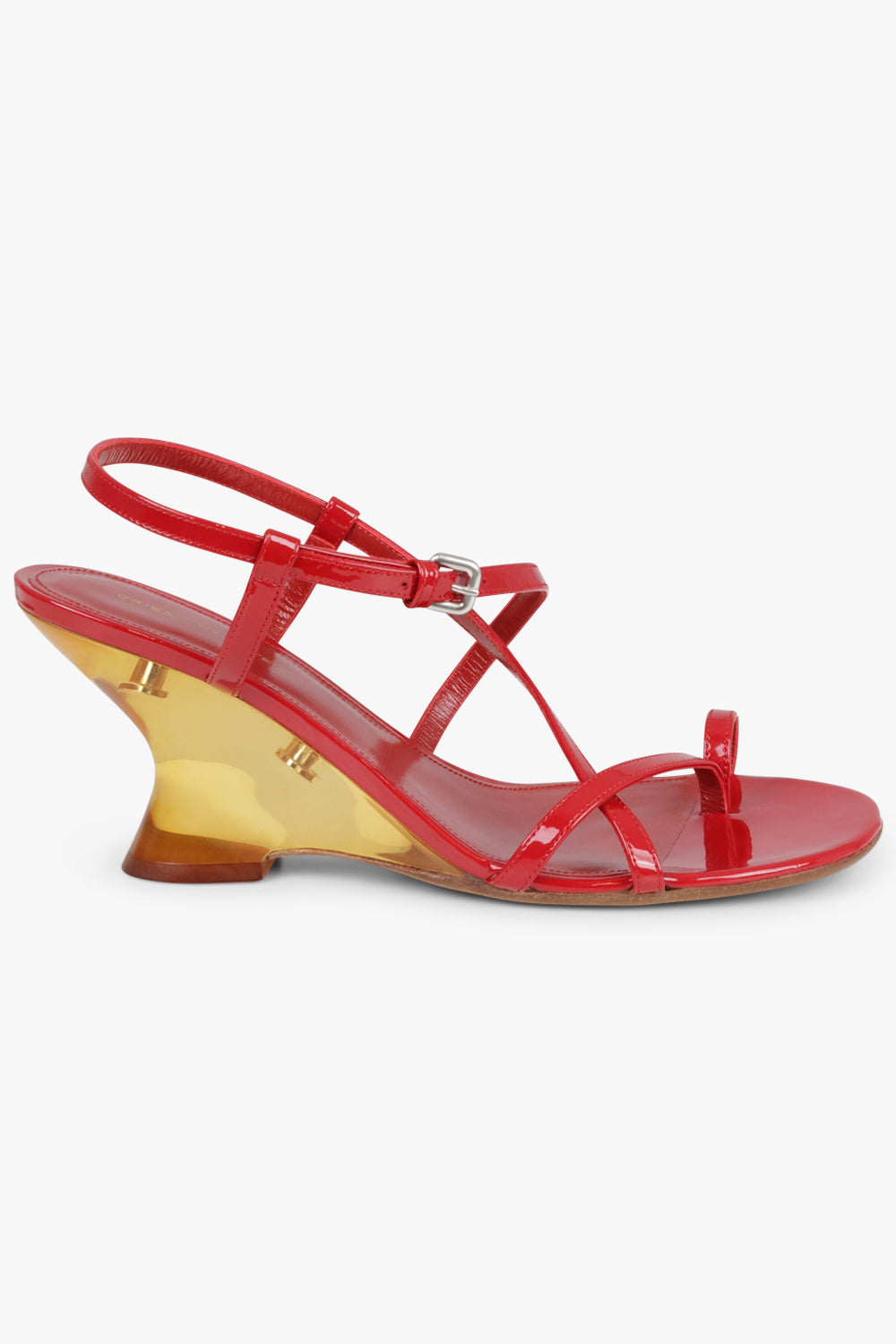 DRIES VAN NOTEN SHOES Sculptural Wedge 75mm Patent Sandal | Red/Gold