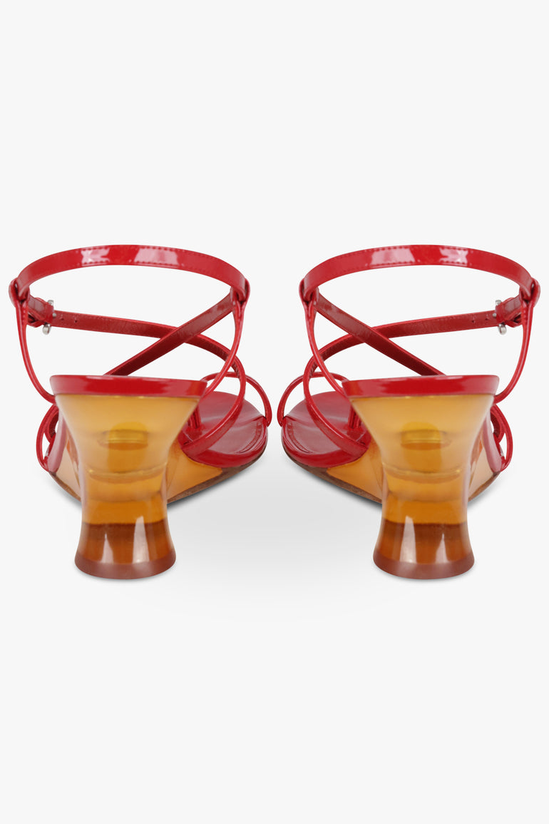 DRIES VAN NOTEN SHOES Sculptural Wedge 75mm Patent Sandal | Red/Gold