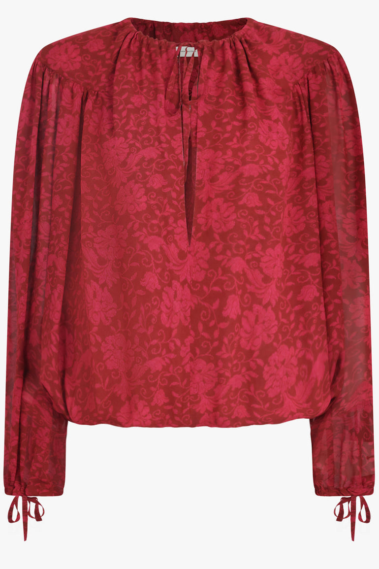 DRIES VAN NOTEN RTW Catti Floral Print L/S Tie Blouse | Cherry Red