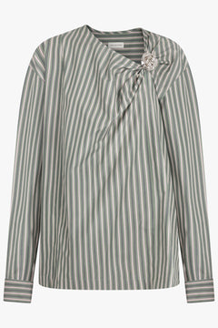 DRIES VAN NOTEN RTW Cijou Stripe Asymmetrical Knot Detail L/S Blouse | Pistachio/Pink