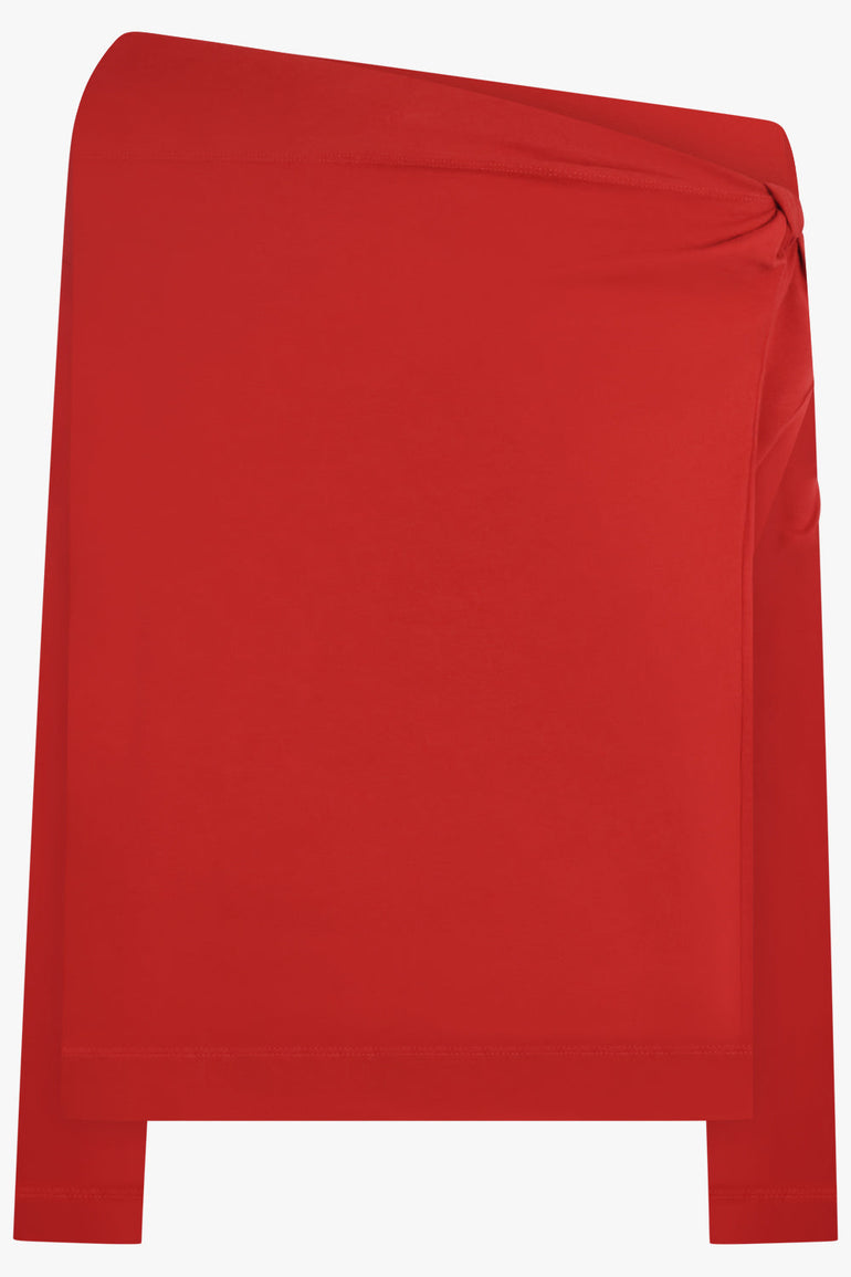 DRIES VAN NOTEN RTW Hemac L/S One Shoulder Knot Detail Top | Red