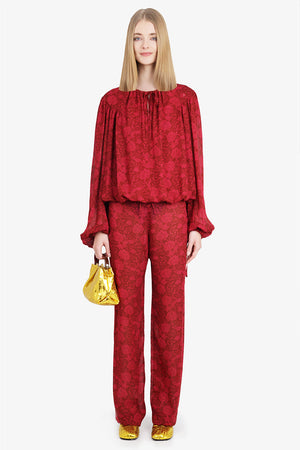 DRIES VAN NOTEN RTW Pachas Floral Print Relaxed Fit Pant | Cherry Red