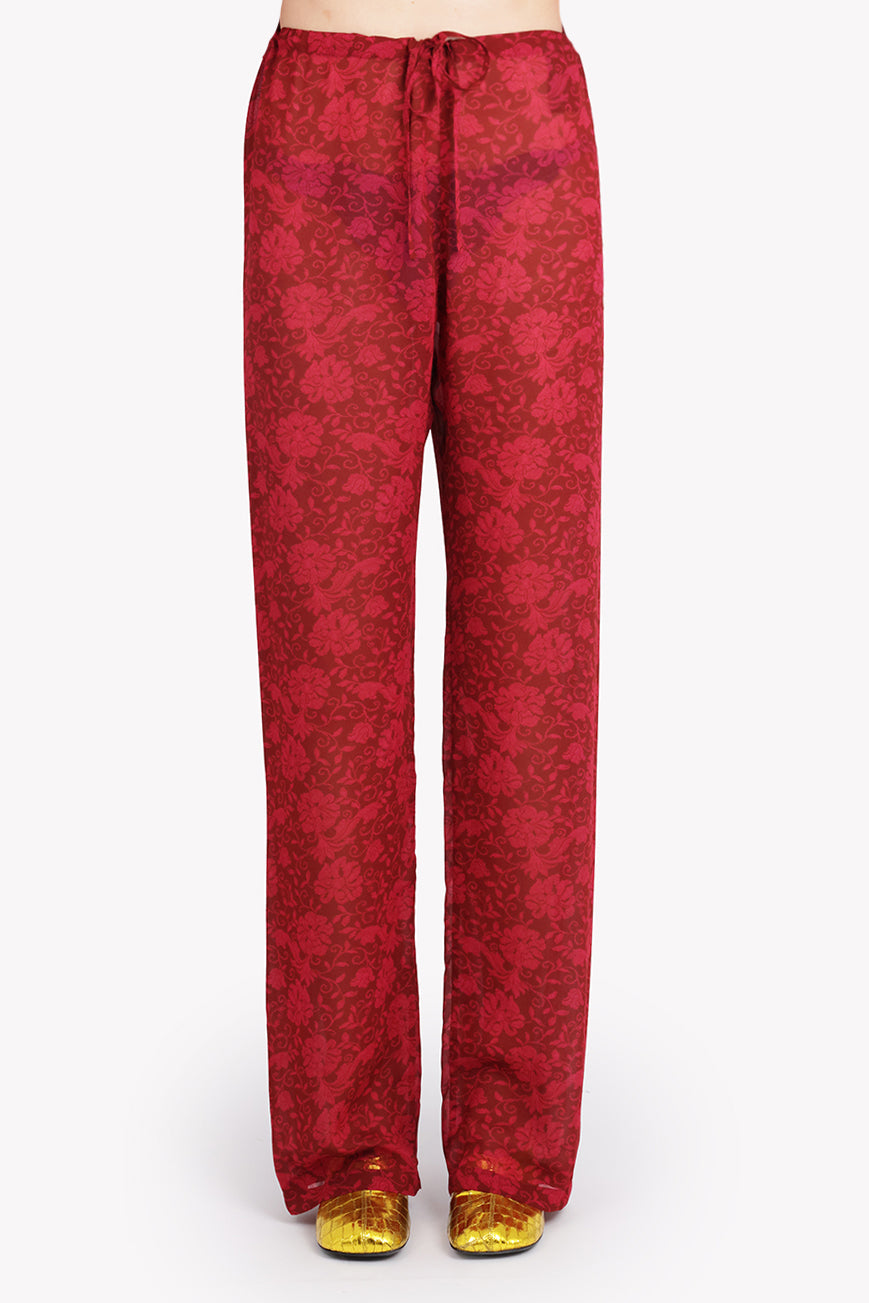 DRIES VAN NOTEN RTW Pachas Floral Print Relaxed Fit Pant | Cherry Red