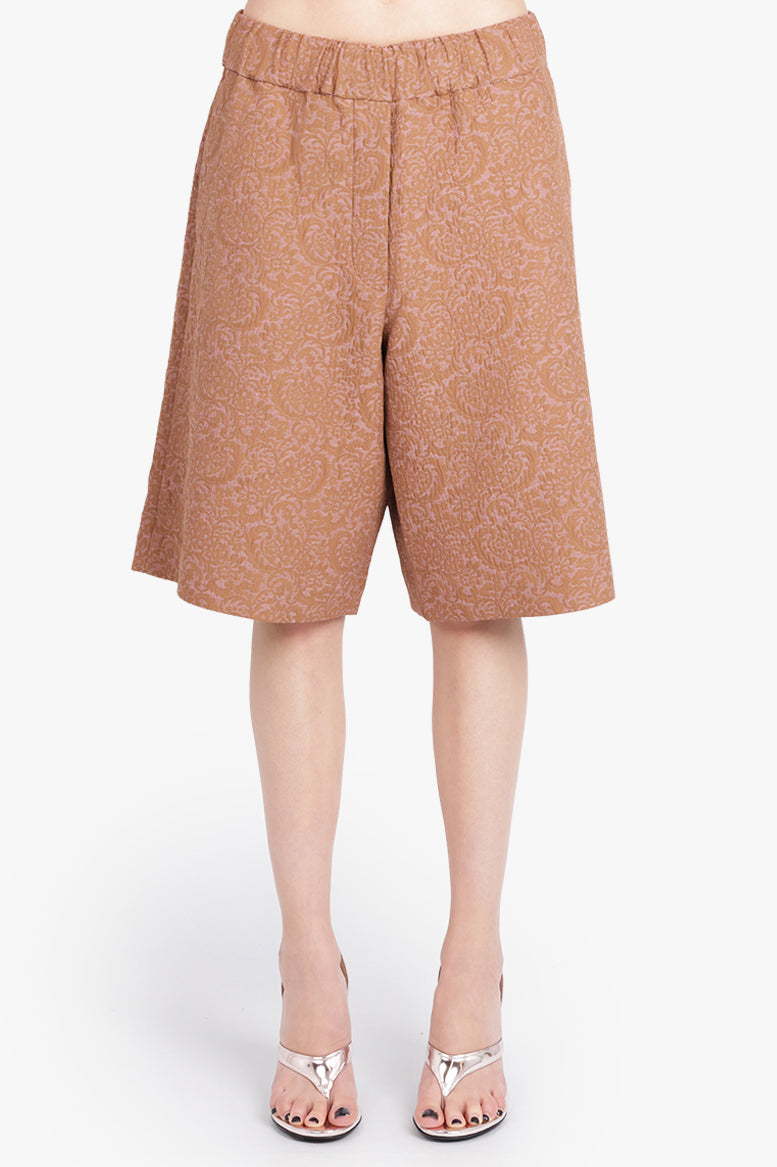 DRIES VAN NOTEN RTW Pomy Tapestry Floral Jacquard Long Length Short | Peach/Brown
