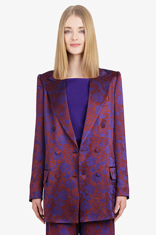 DRIES VAN NOTEN RTW Byla Floral Jacquard Double Breasted Jacket | Burgundy/Purple