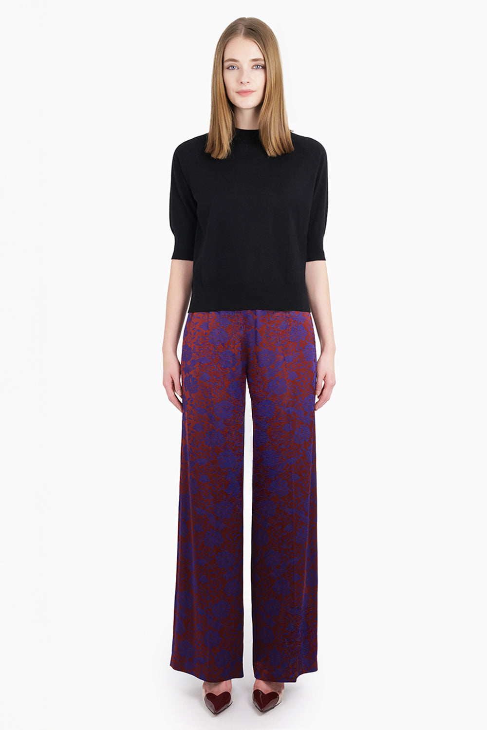 DRIES VAN NOTEN RTW Puvis Floral Jacquard Drawstring Pant | Burgundy/Purple