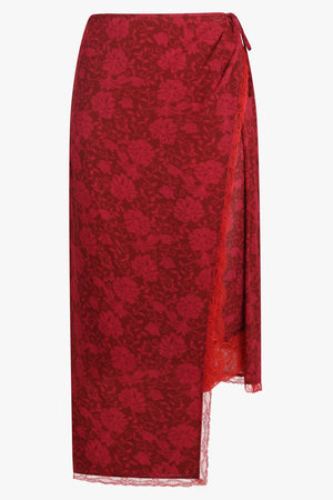 DRIES VAN NOTEN RTW Sanne Floral Print Midi Slit Skirt | Cherry Red