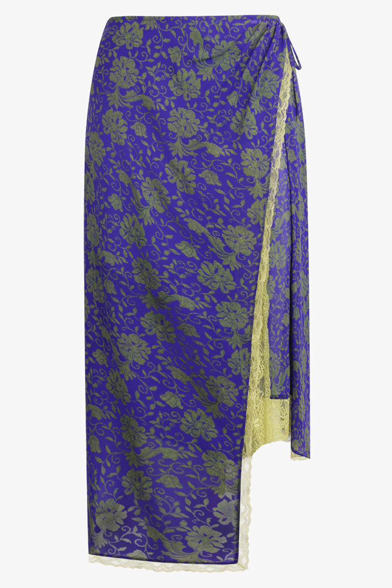 DRIES VAN NOTEN RTW Sanne Floral Print Midi Slit Skirt | Purple/Green