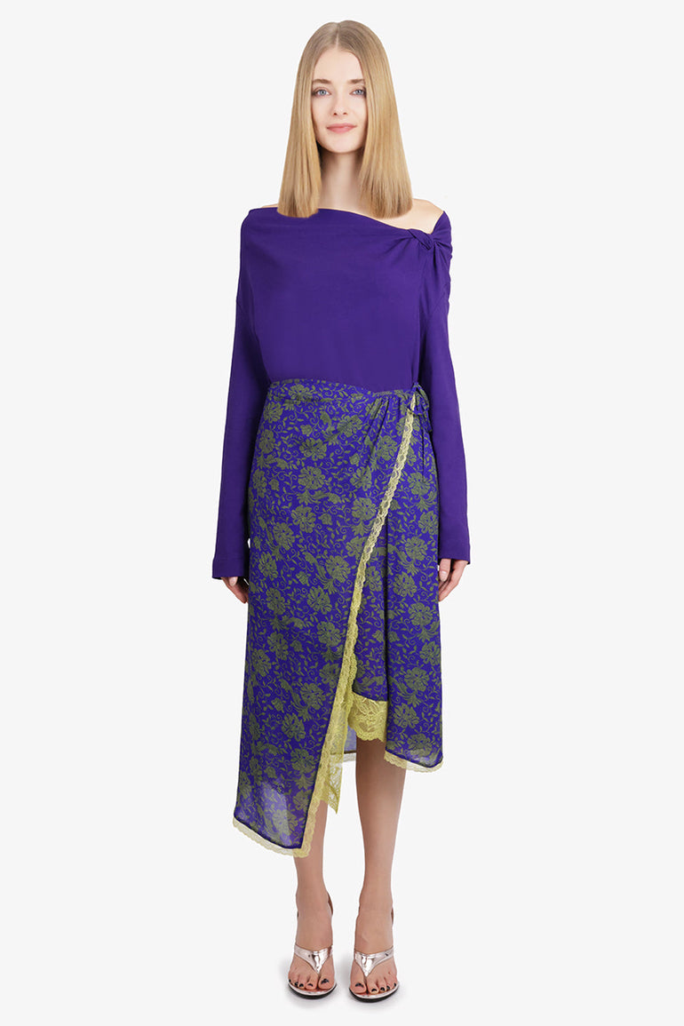 DRIES VAN NOTEN RTW Sanne Floral Print Midi Slit Skirt | Purple/Green