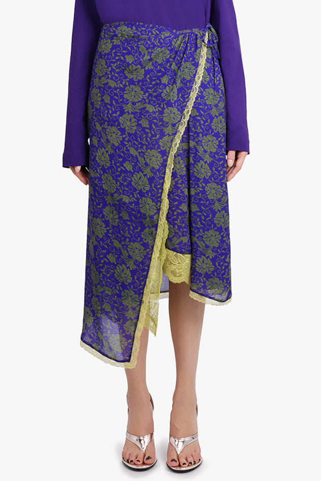 DRIES VAN NOTEN RTW Sanne Floral Print Midi Slit Skirt | Purple/Green