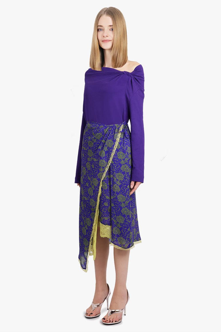 DRIES VAN NOTEN RTW Sanne Floral Print Midi Slit Skirt | Purple/Green