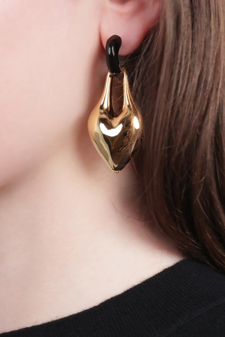 NINA RICCI JEWELLERY GOLD / Gold/Black Dripping Heart Earrings | Gold/Black