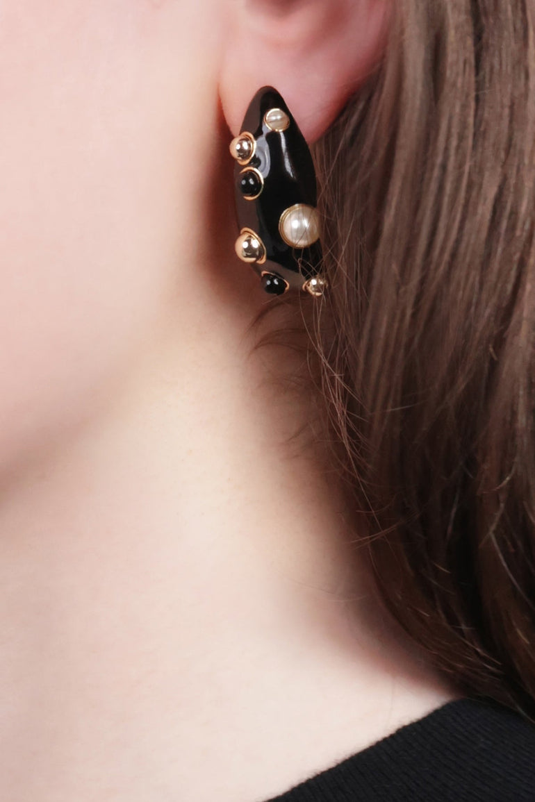 NINA RICCI JEWELLERY BLACK / Black/Gold Drops Of Light Curved Earrings | Black/Gold