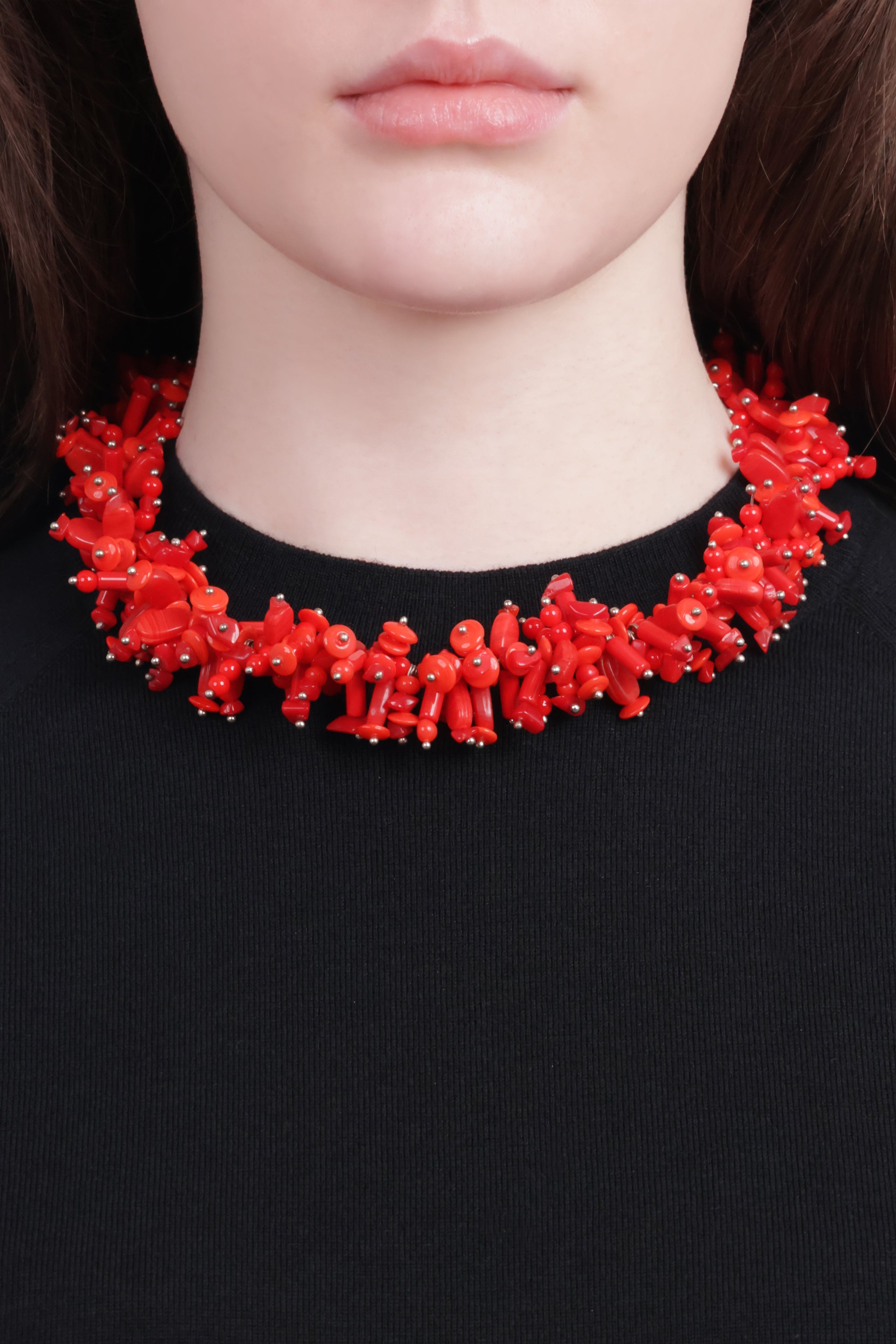 DRIES VAN NOTEN JEWELLERY RED / Ruby/Silver Embroidered Chunky Detail Necklace | Red/Silver